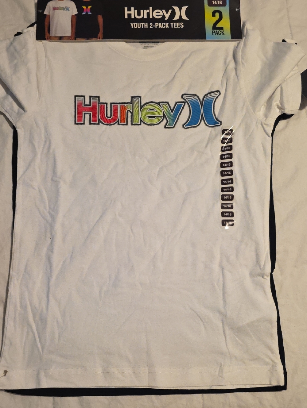 Hurley White Tee with Red, Lime and Blue Logo